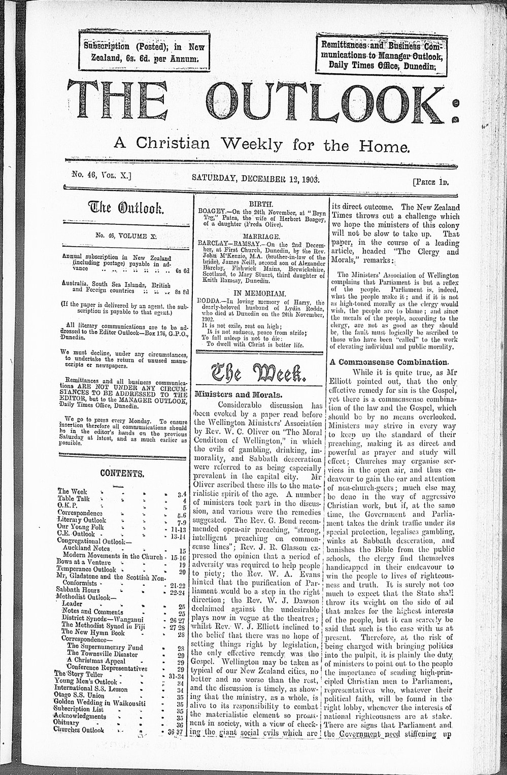 The Outlook: 12th December 1903