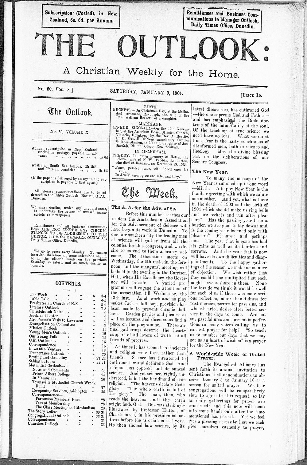 The Outlook: 9th January 1904