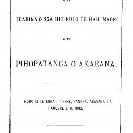 Pihopatanga o Akarana 1892
