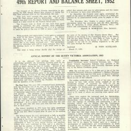 Queen Victoria Association Report 1953