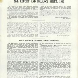 Queen Victoria Association Report 1954