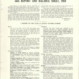 Queen Victoria Association Report 1960
