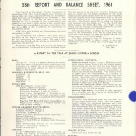 Queen Victoria Association Report 1962