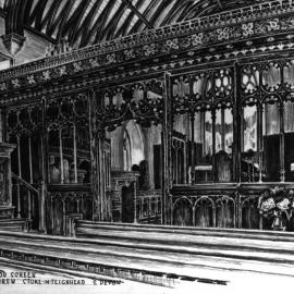 Church of St Andrew, Stoke in Teignhead, East Devon, drawing of 14th century rood screen