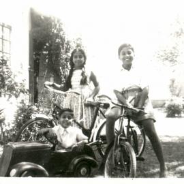 Three children on bikes