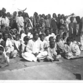 Large group of newly baptised Christians. 