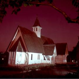 St. John's College chapel illuminated at night