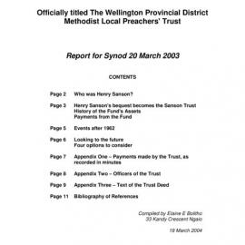 Sanson Trust - Wesley Historical Society Proceedings