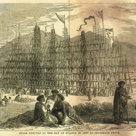 Stage erected at the Bay of Islands in 1849 to celebrate peace.
