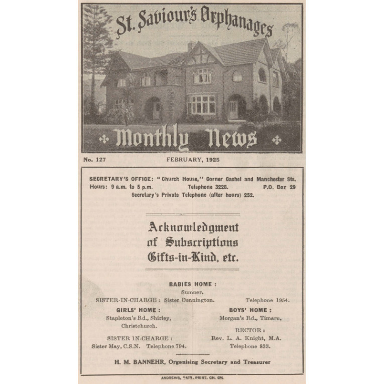 St Saviour's Orphanage Monthly Press