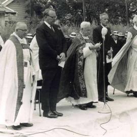 Bishop Simkin Turning the First Sod of Holy Trinity Cathedral, Auckland, 1959