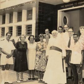 The Archbishop of canterbury Michael Ramsay in Fiji  to lay the foundation stone for the Pacific Theological College in Suva. This photo at the Missions to Seamen