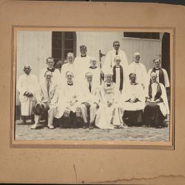 Bishop L.S. Kempthorne, Bishop of Polynesia with clergy of the diocese at an unknown ordination. 