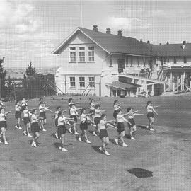 Hukarere School Napier Terrace building with girls in foreground