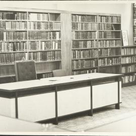 Interior, library shelves and desk