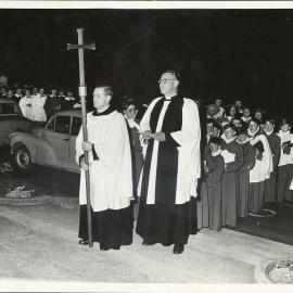 RSCM choir festival procession, St peter’s Cathedral Oct. 1965. Crucifer J.F.G. Bell; Marshal: Rev. Canon B.H. Pierard, choirmaster: Guyon Wells