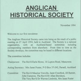 Anglican Historical Society: November 1994 - Newsletter 01