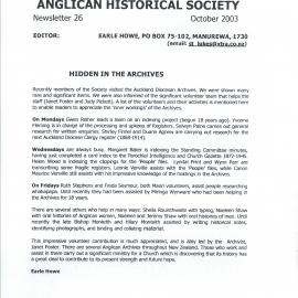 Anglican Historical Society: October 2003 - Newsletter 26