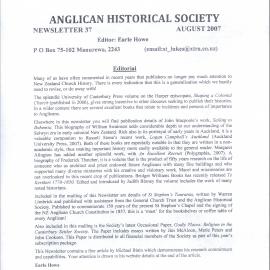 Anglican Historical Society: August 2007 - Newsletter 37